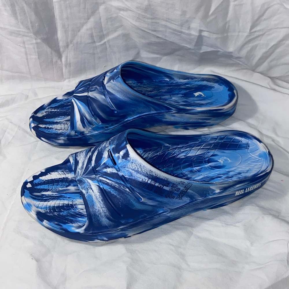 Reel Legends Mens Blue Rubber marbled slide Sandal Shoe